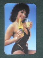 Card calendar, déléker Olympos orange juice, lemon, erotic female model, 1983