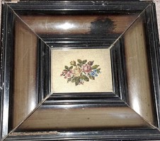 Antique rare silk needle tapestry: flowers
