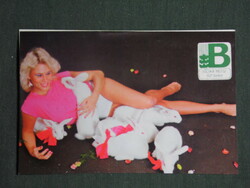 Kártyanaptár,Bácska MGTSZ,Vaskút,nyúlvágó üzem,erotikus női modell, 1986