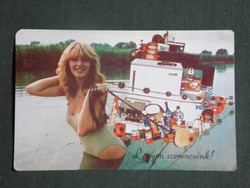 Card calendar, Hajdú Bihar industrial goods stores, Debrecen, erotic female model, 1983