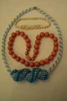 3 pcs.Bizsu (together)---special strung blue pendant pearl, orange mistletoe, carved bracelet.