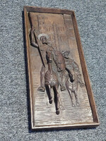 Don Quijote - Sancho Panza fából faragott dombormű