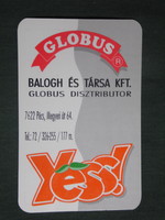 Kártyanaptár,Balog élelmiszer ker. Pécs, Globus, 1996