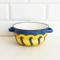 Last option - old enamel bowl with spray painted pattern - enameled tin bowl