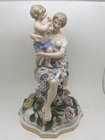 Antik Német drezdai porcelán figura anya puttóval 27cm sérült