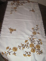Beautiful white brown floral sling edge hand embroidered tablecloth runner