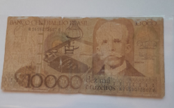Old Brazilian 10000 dez mil cruzeinos paper money