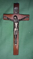Antique wooden wall crucifix cross copper corpus 12 cm according to the pictures