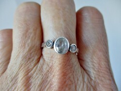 Beautiful silver ring with white stone button socket