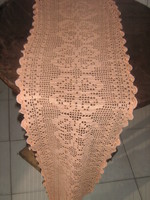 Beautiful hand-crocheted peach tablecloth runner