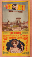 Thymol fogkrém számolócédula, a Lánchíd és villamos ábrázolása, 1920-as évek