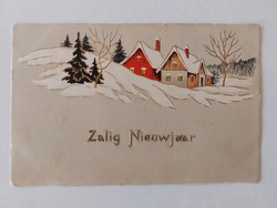 Old Christmas card 1932 postcard snowy landscape cottages