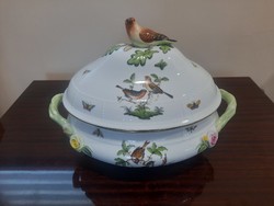 12 Personal Herend porcelain rothschild soup bowl with bird holder