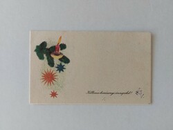 Old mini postcard Christmas greeting card pine branch stars