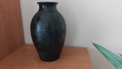 (K) beautiful reed yard black ceramic vase approx. 30 cm high by József Nagy
