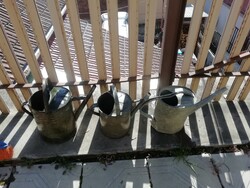 Antique tin watering can with 3 smaller holes