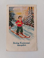 Régi képeslap 1939 karácsonyi levelezőlap sielő fiú