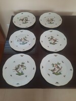 6 db Herendi Rothschild mintás porcelán lapostányér, tányér készlet