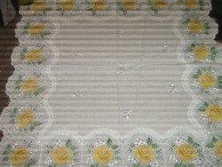 Beautiful yellow and blue madeira tablecloth set with roses