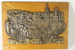 Szignált bronz relief - Buda- (664)