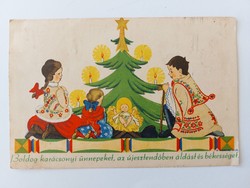 Régi karácsonyi képeslap 1949 H. Morvay Klára művészrajz népviselet