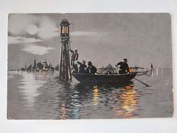 Old postcard art postcard light tower boat