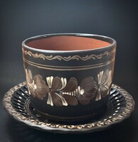 Hódmezővásárhely display case and offering bowl ceramic folk ornament