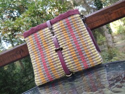 'Deep fire' hand-woven wool bag combined with leather