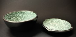 Retro showcase cracked glaze green and graphite industrial art bowl and ashtray