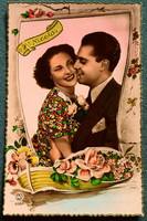 Régi nosztalgia fotó képeslap  -   szerelmes pár