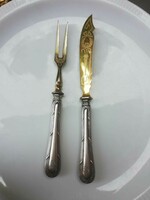 Monogrammos ezüst nyelű kés-villa