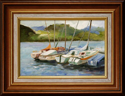 István Reinhardt: Sailboats - framed 32x42 cm - artwork 20x30 cm - 2307/593