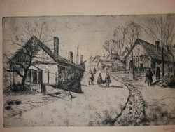 The work of István Élesdy (1912 - 1987) is an etching of village life without a frame according to the pictures