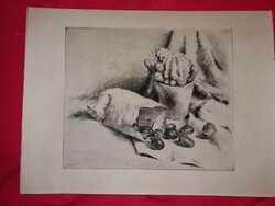 Artwork by Terézia Kiss: still life cactus and chestnut etching without frame according to the pictures