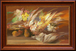 Emil Szekeres: Pears and flowers - with frame 40x60 cm - artwork: 30x50 cm - 2397/186