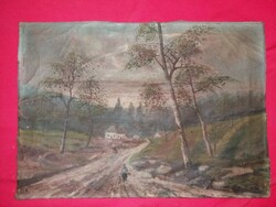 Antique oil on canvas painting: on the way home in good condition without frame as shown in the pictures