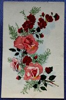 Old litho greeting card - bouquet of roses