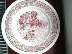 Angol barna jelenetes fajansz lapos tányér