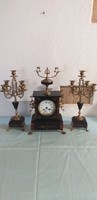 Wonderful antique marble mantel clock with 2 candle holders with 5 branches