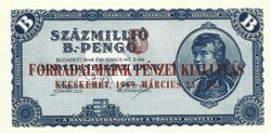 100000000 Százmillió b.-pengő 1945 UNC Felülbélyegzett