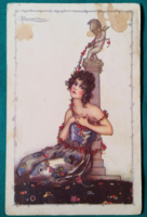 Antik képeslap, Adolfo Busi illosztráció  " a Nő", futott