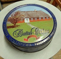 Vintage nagy fém kekszes, apró süteményes doboz,dán vajas sütemény  Butter Cookies