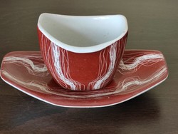Brick red abstract white striped industrial art ceramic bowl and cup set retro ornament