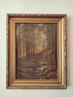 Antique oil painting deep in the forest