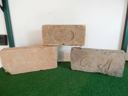 3 pieces of antique brick, Hungarian crown, dated 1893, and cz a,, monogrammed. No. 3.