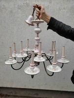 Large vintage Flemish chandelier with earthenware inserts