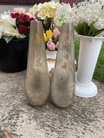 Füstszínű barnás repesztett Fátyolüveg fátyol karcagi berekfürdői üveg váza Gyűjtői mid-century