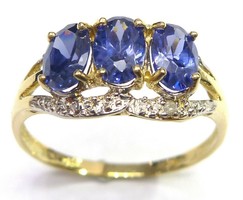 9K gold diamond ring with tanzanite