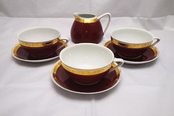 Hollóháza old burgundy gilded porcelain cups and spout