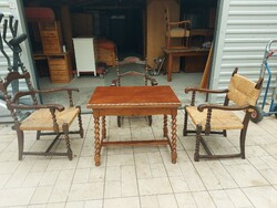For sale is a colonial expandable smoking table with 3 armchairs. Furniture is in good condition. Table dimensions: 59